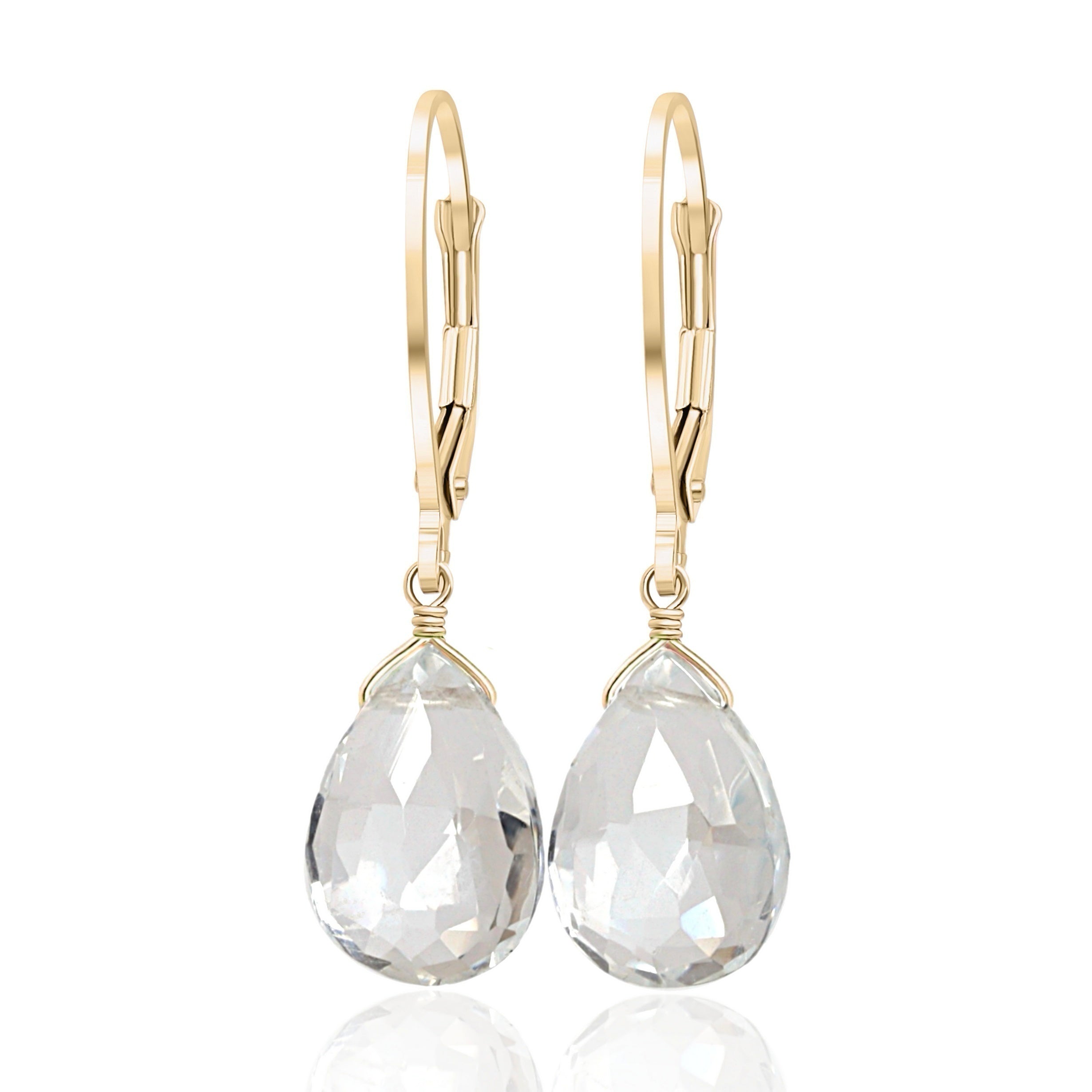 Clear Rock Crystal Quartz Teardrop Drop Earrings, 14k deals Gold