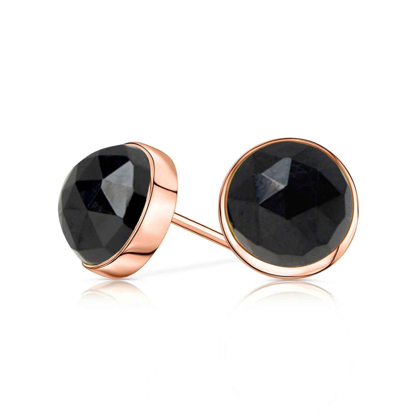 Black Tourmaline Stud Earrings, Rose Cut