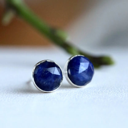 Blue Sapphire Stud Earrings in Sterling Silver