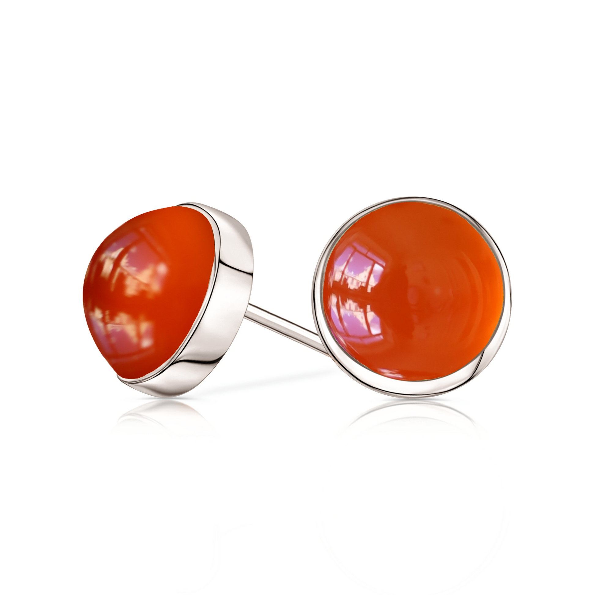 14k White Gold Carnelian Stud Earrings
