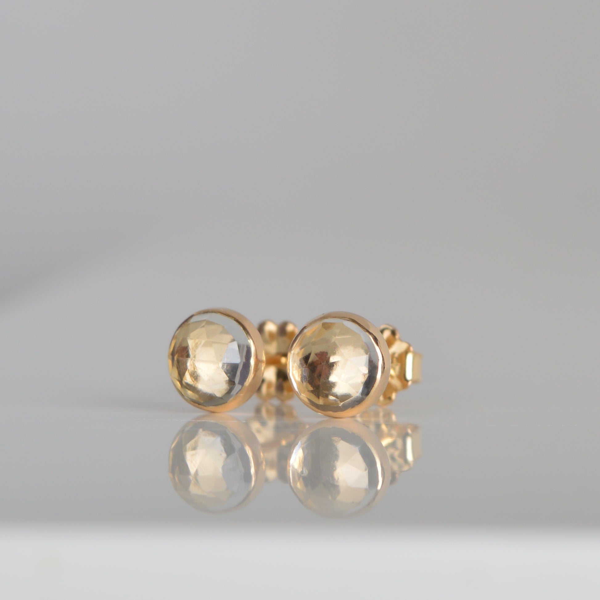 14k Gold Clear Quartz Stud Earrings