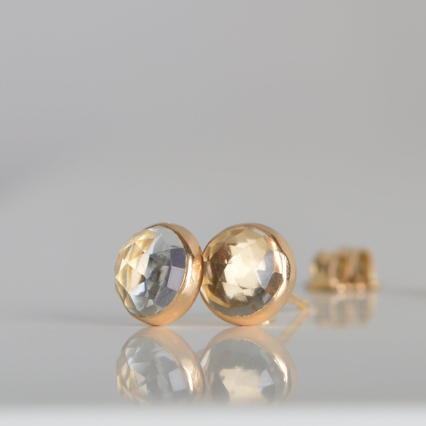 14k Gold Clear Quartz Stud Earrings