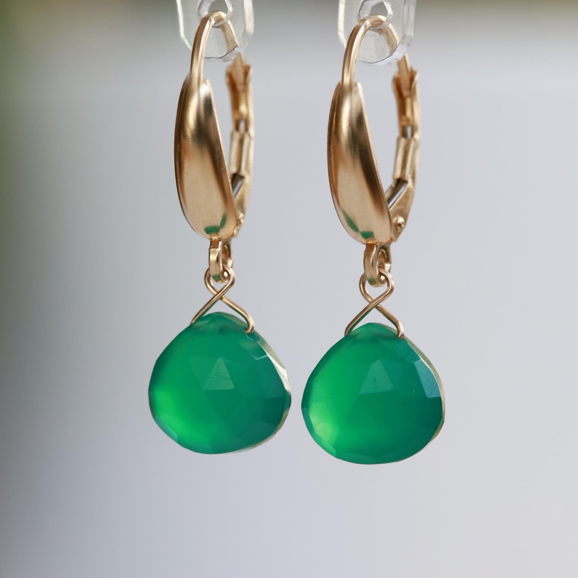 14k Gold Green Onyx Earrings, Huggie Earrings, Emerald Green Dangle Earrings, Solid 14K White Gold, Rose Gold Earrings, Handmade Jewelry