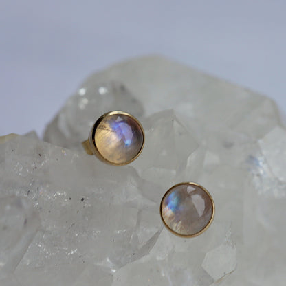 Rainbow Moonstone Stud Earrings