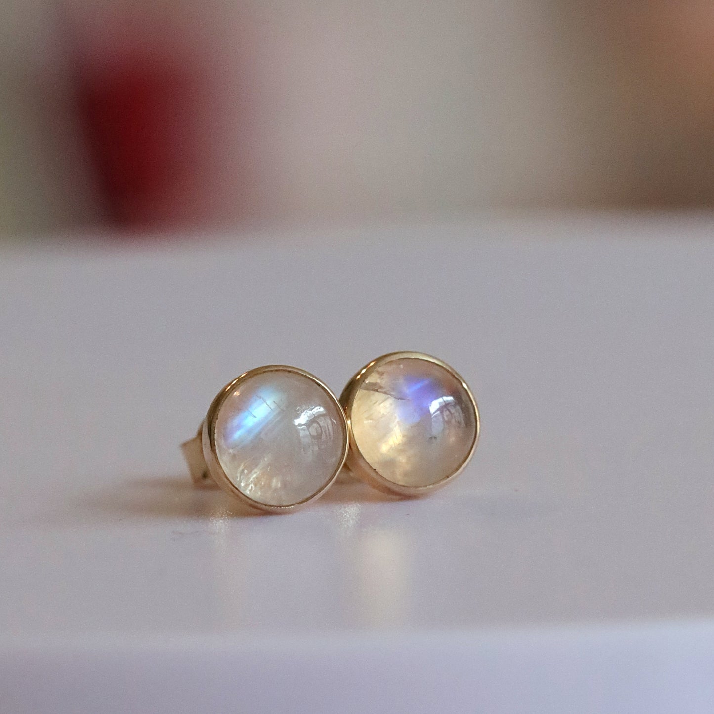 Rainbow Moonstone Stud Earrings