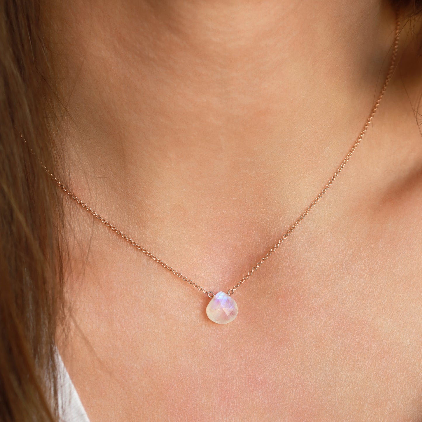 Rainbow Moonstone Necklace in 14k Gold