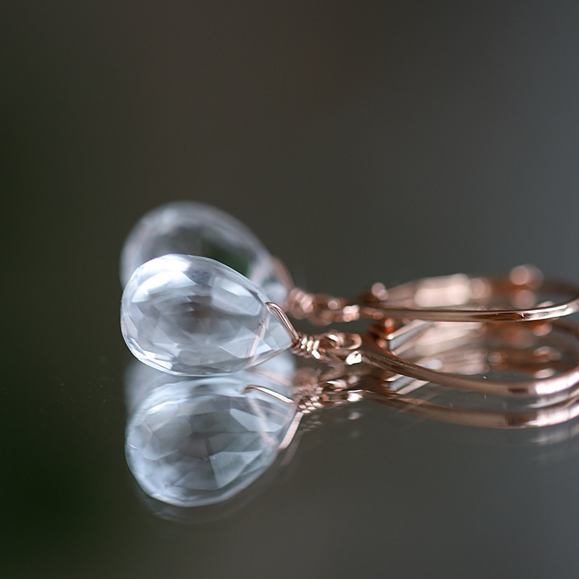 14k Rose Gold Clear Quartz Earrings