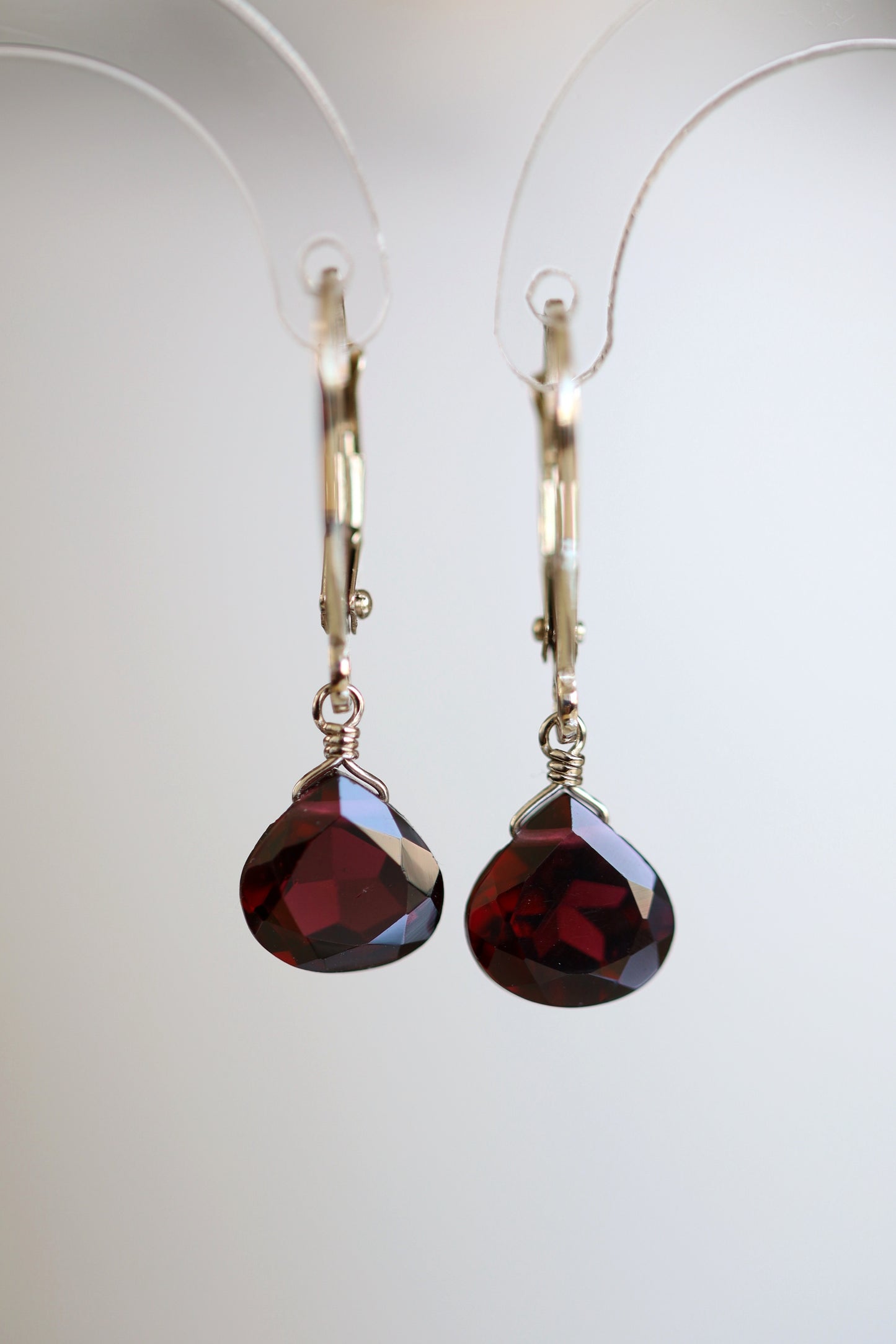 14k Gold Leverback Garnet Earrings