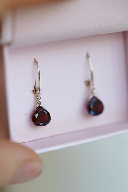 14k Gold Leverback Garnet Earrings