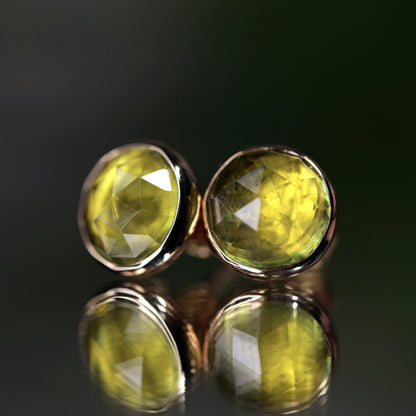 Peridot Stud Earrings, Rose Cut