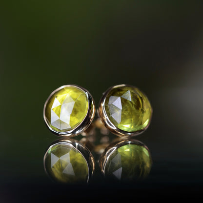 Peridot Stud Earrings, Rose Cut