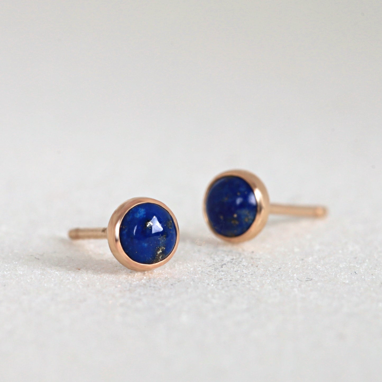 14k Rose Gold Lapis Lazuli Stud Earrings