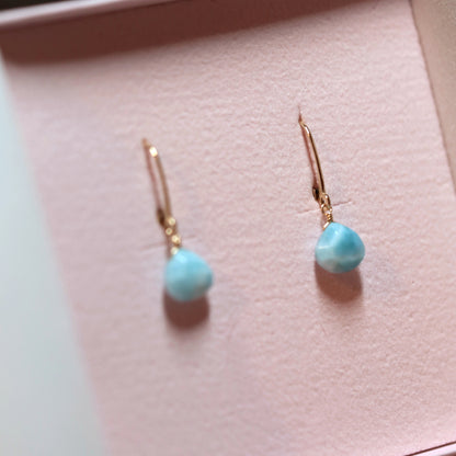 Dominican Larimar Earrings in 14k Gold