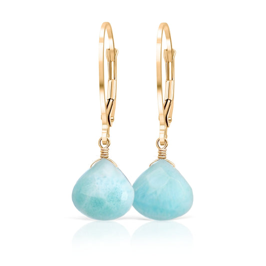 Dominican Larimar Earrings in 14k Gold