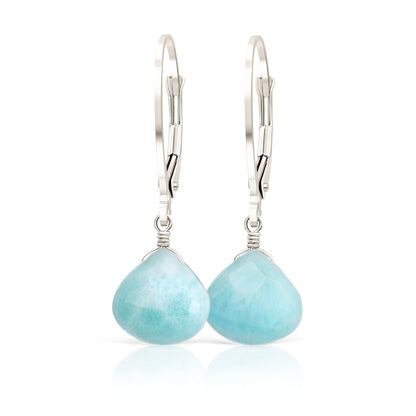 Dominican Larimar Earrings in 14k Gold