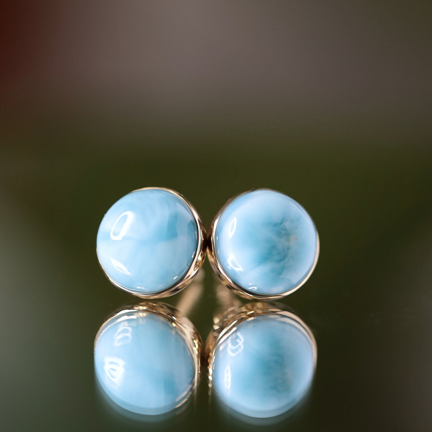 14k Gold Larimar Stud Earrings