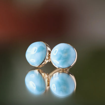 14k Gold Larimar Stud Earrings