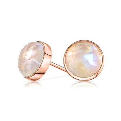 Rainbow Moonstone Stud Earrings, Rose Cut