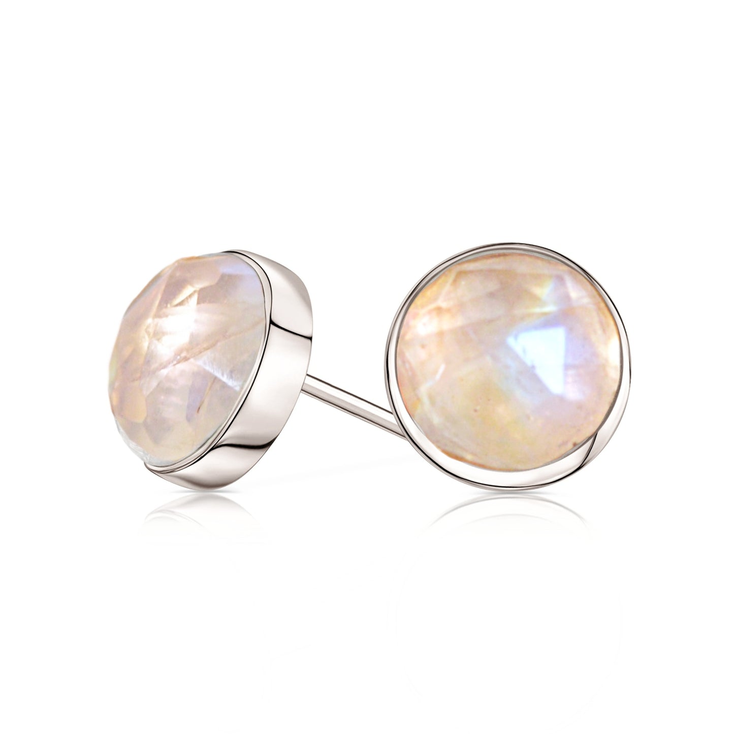 Rainbow Moonstone Stud Earrings, Rose Cut