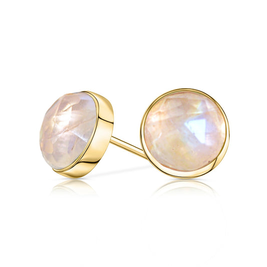 Rainbow Moonstone Stud Earrings, Rose Cut