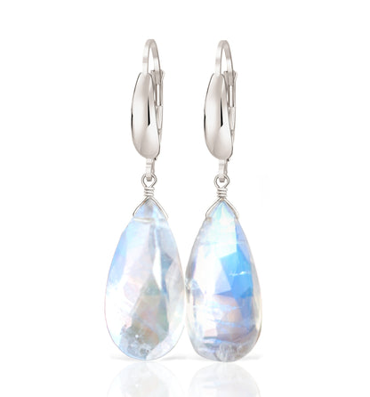 Large Rainbow Moonstone Huggie Earrings