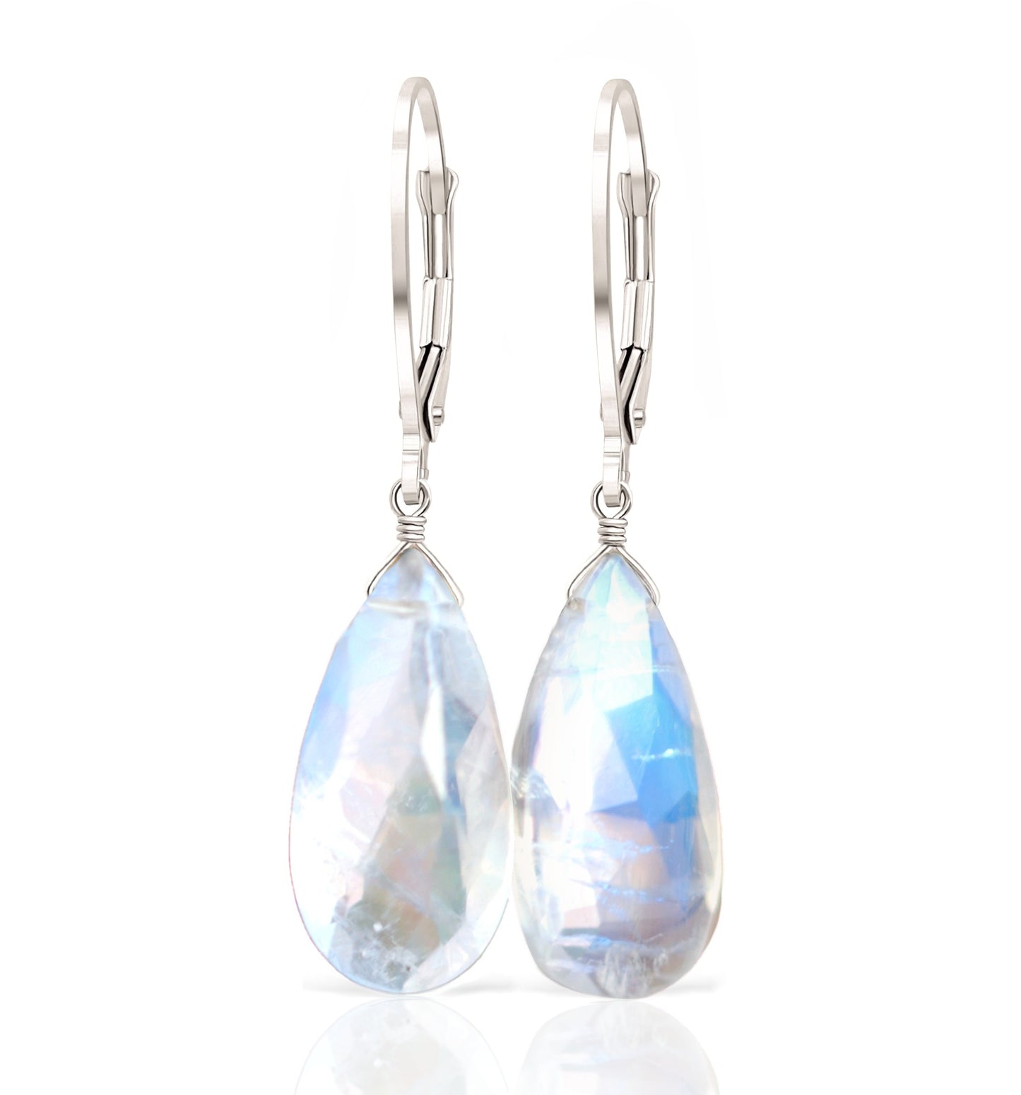 Large Rainbow Moonstone Earrings, 14k Gold