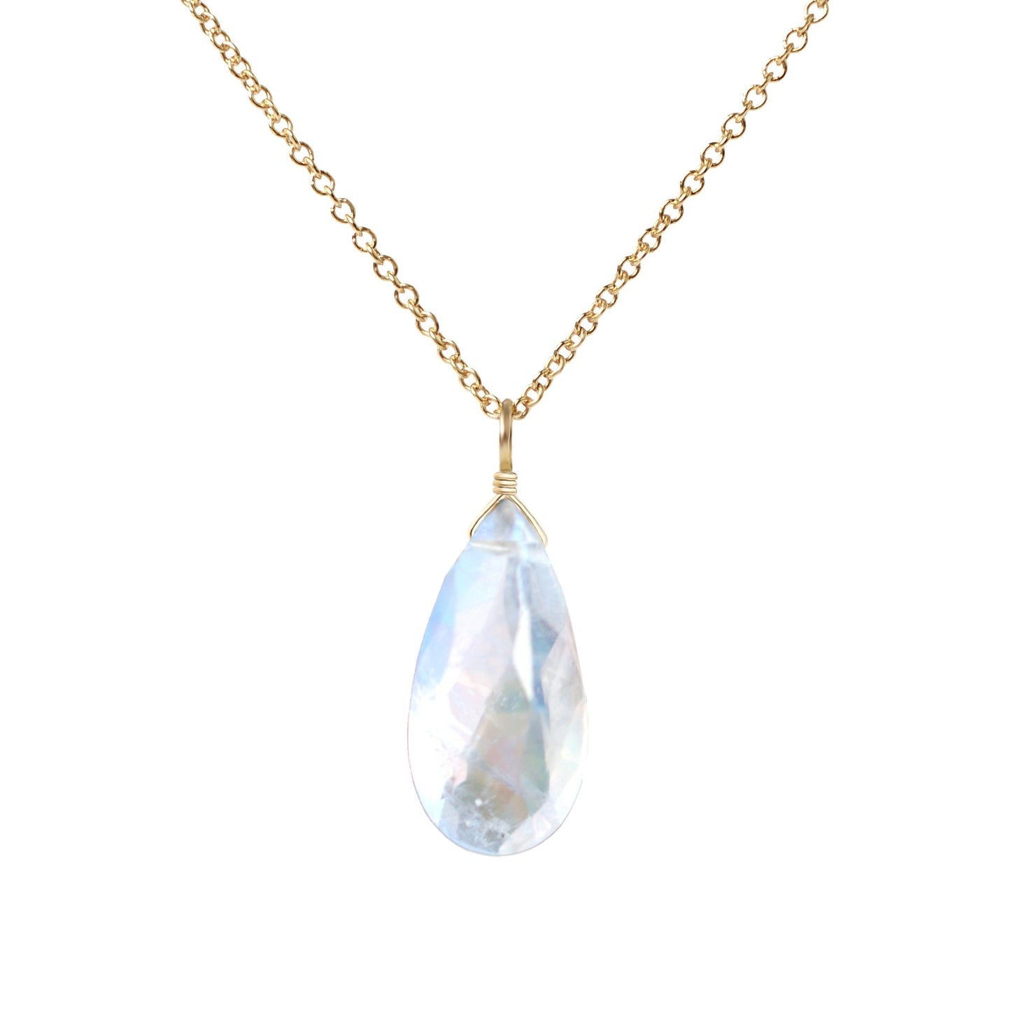 Large 14k Gold Moonstone Necklace