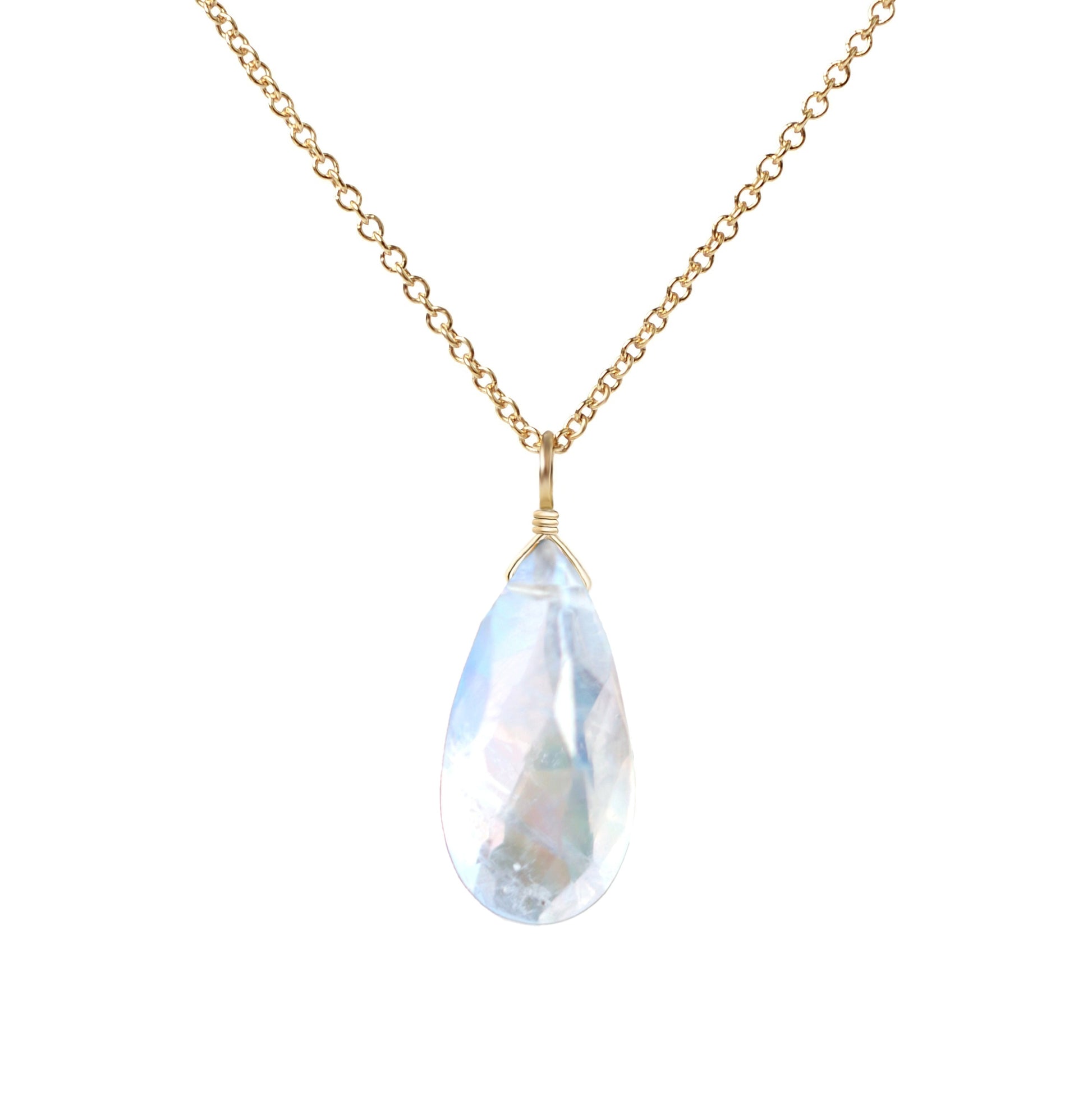 Large 14k Gold Moonstone Necklace