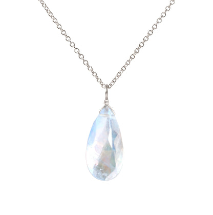 Large 14k White Gold Moonstone Necklace