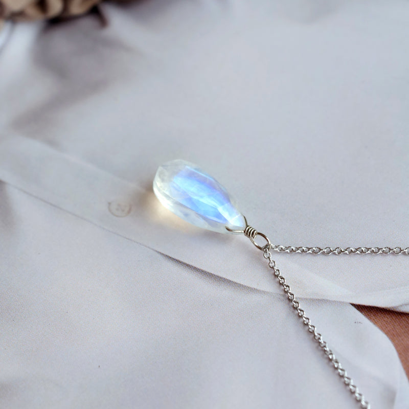 Large Rainbow Moonstone Pendant Necklace