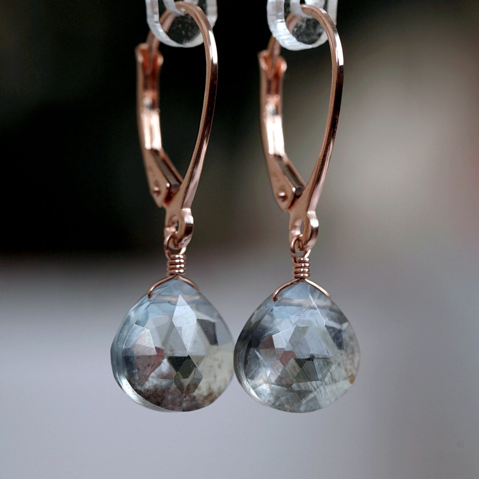 Moss Aquamarine earrings in solid 14k Rose Gold