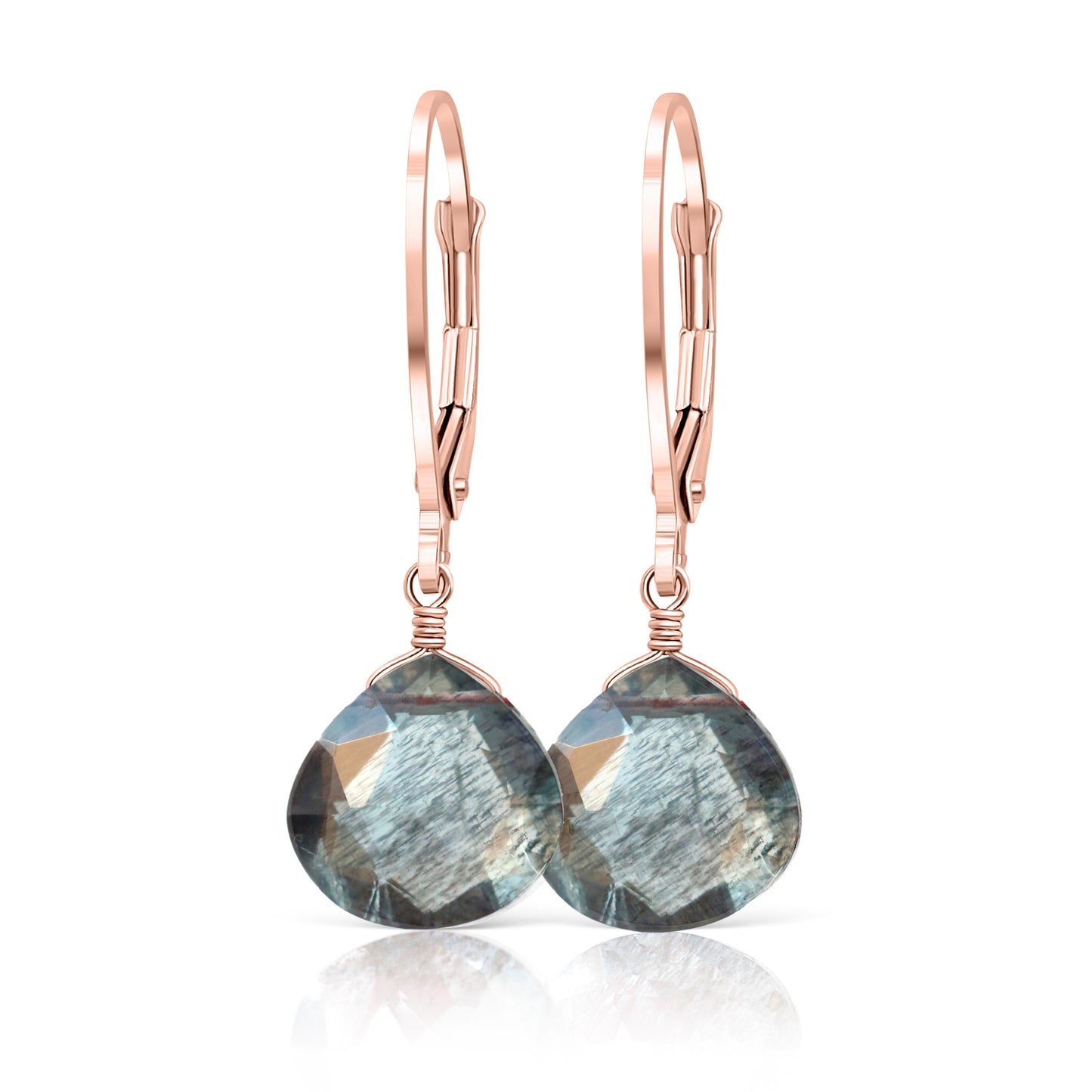 Moss Aquamarine earrings in solid 14k Rose Gold