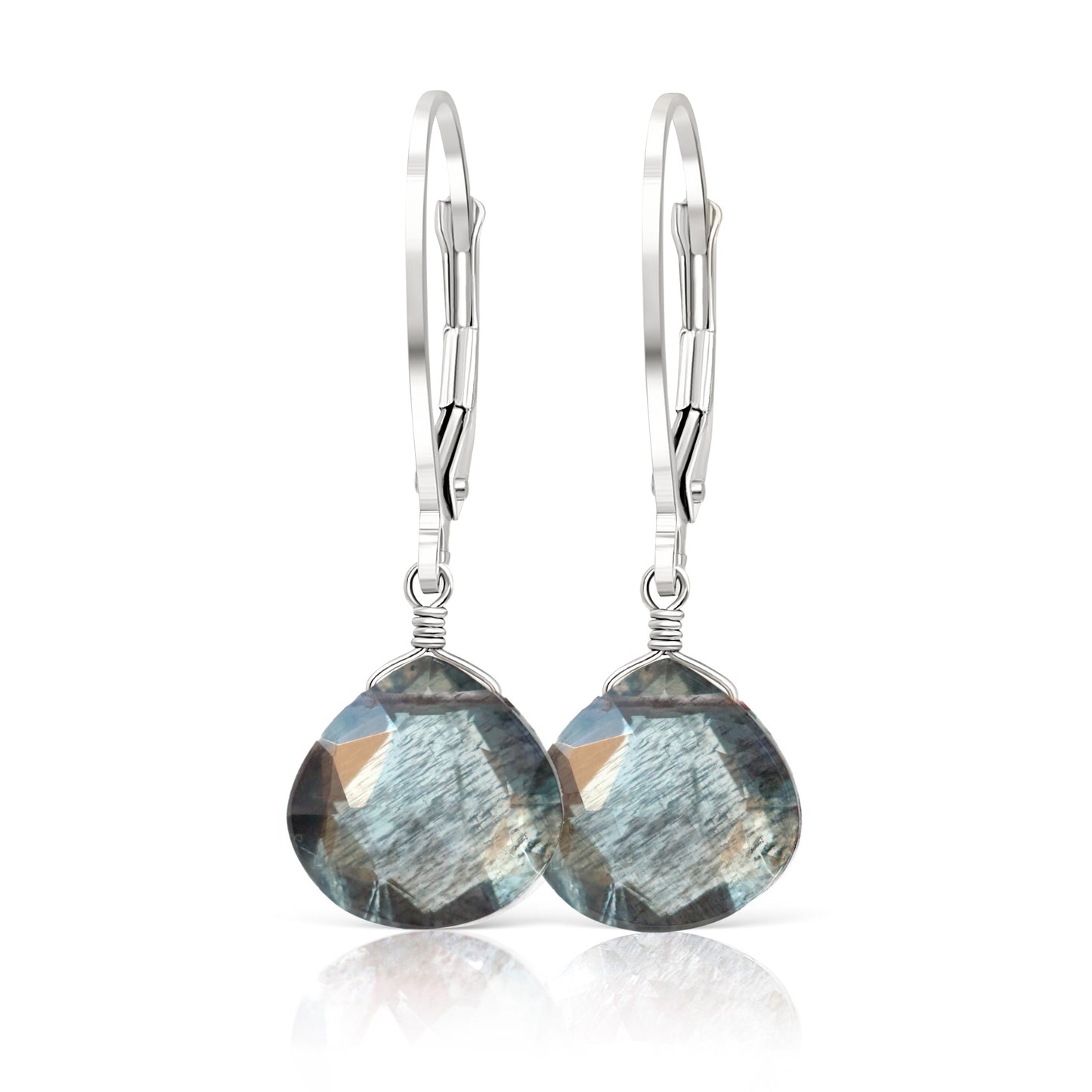 Moss Aquamarine earrings in solid 14k White Gold