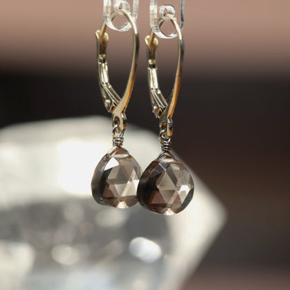 Smoky Quartz Earrings in 14k Gold