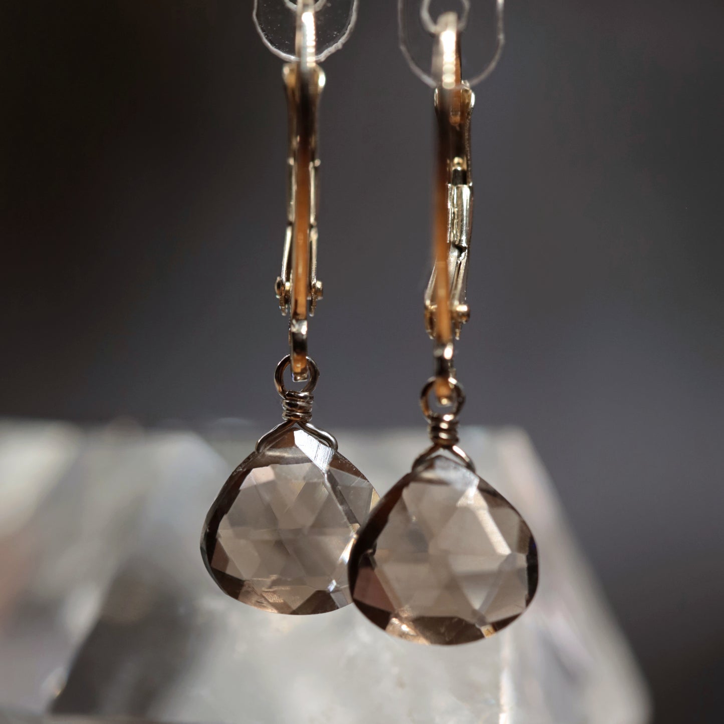 Smoky Quartz Earrings in 14k Gold