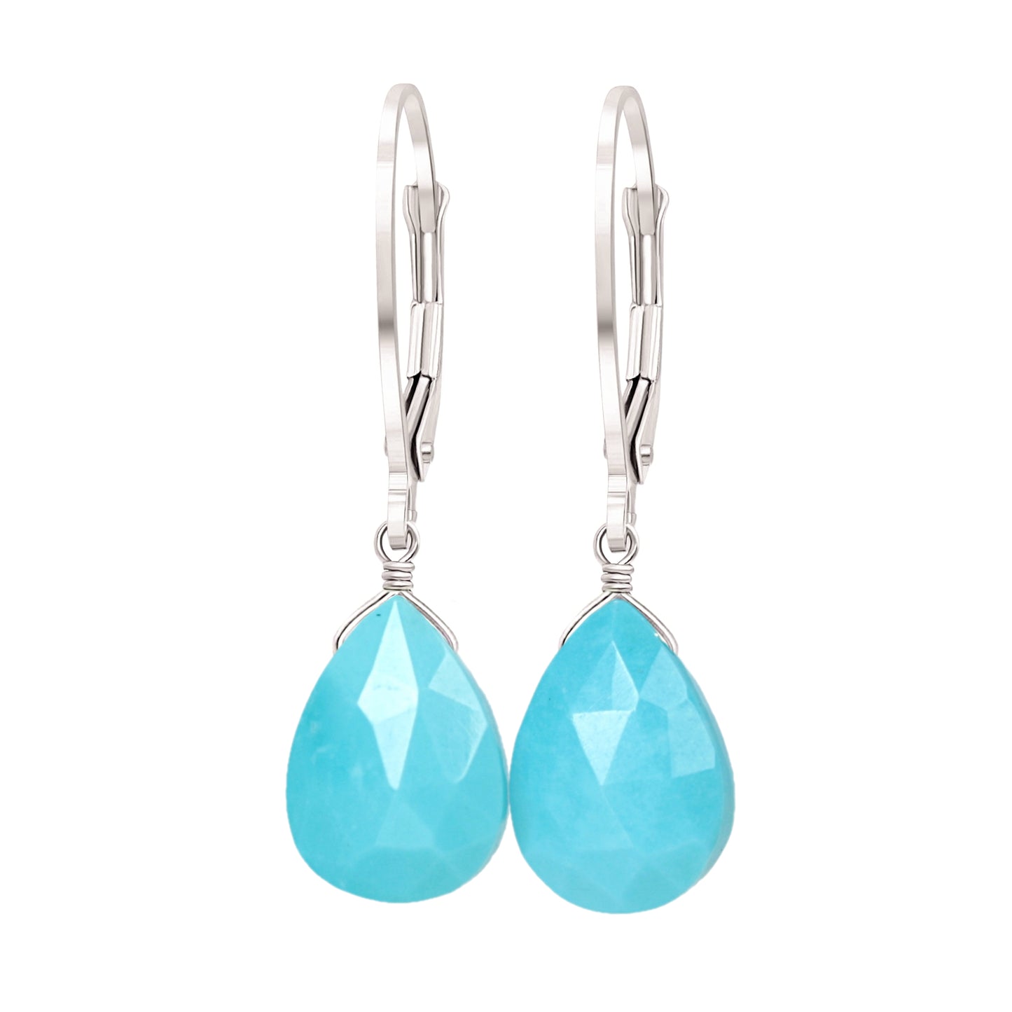 14k White Gold Turquoise Earrings