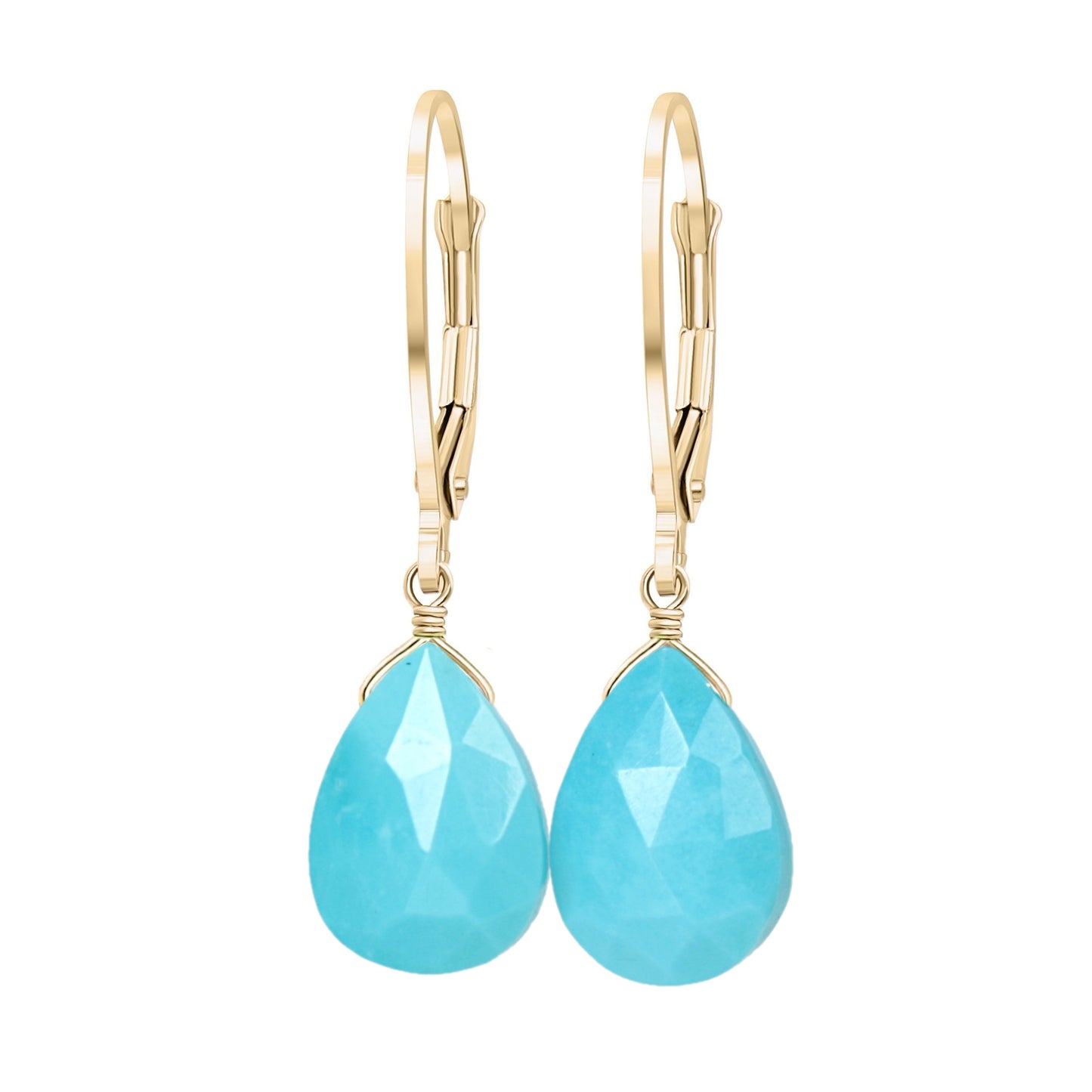 14k Yellow Gold Turquoise Earrings with Leverbacks