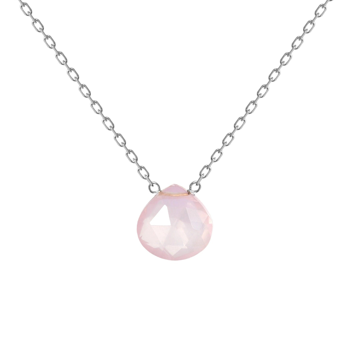 Rose Quartz Necklace, Solid 14k Gold Necklace, Dainty White Gold Necklace, Healing Crystal Necklace