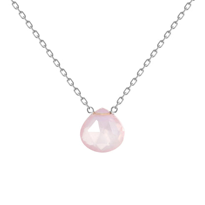 Rose Quartz Necklace, Solid 14k Gold Necklace, Dainty White Gold Necklace, Healing Crystal Necklace