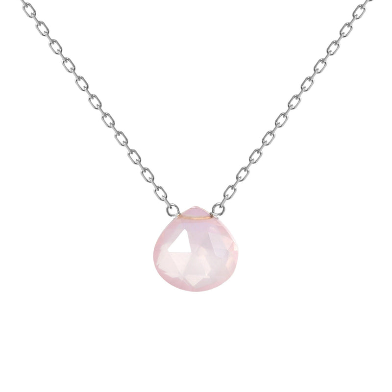 Rose Quartz Necklace, Solid 14k Gold Necklace, Dainty White Gold Necklace, Healing Crystal Necklace