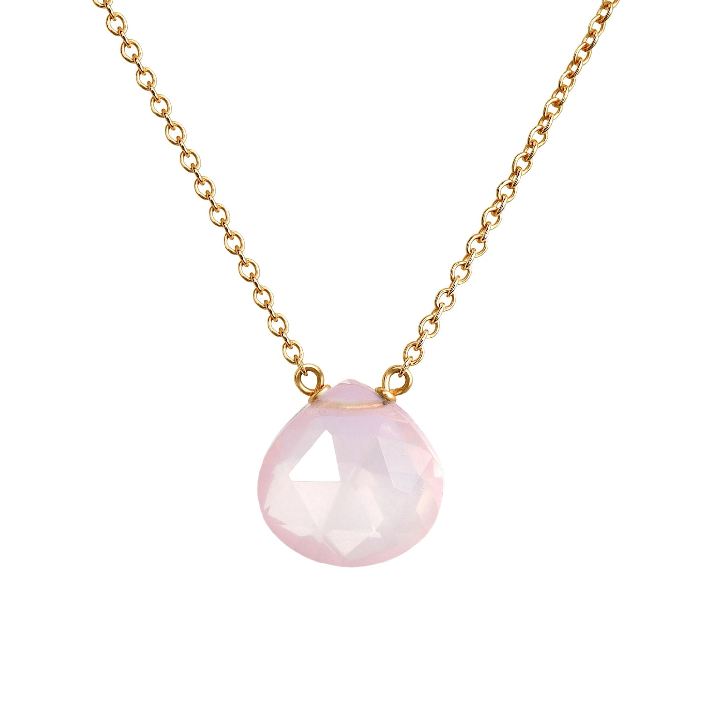 Rose Quartz Necklace, Solid 14k Gold Necklace, Dainty White Gold Necklace, Healing Crystal Necklace