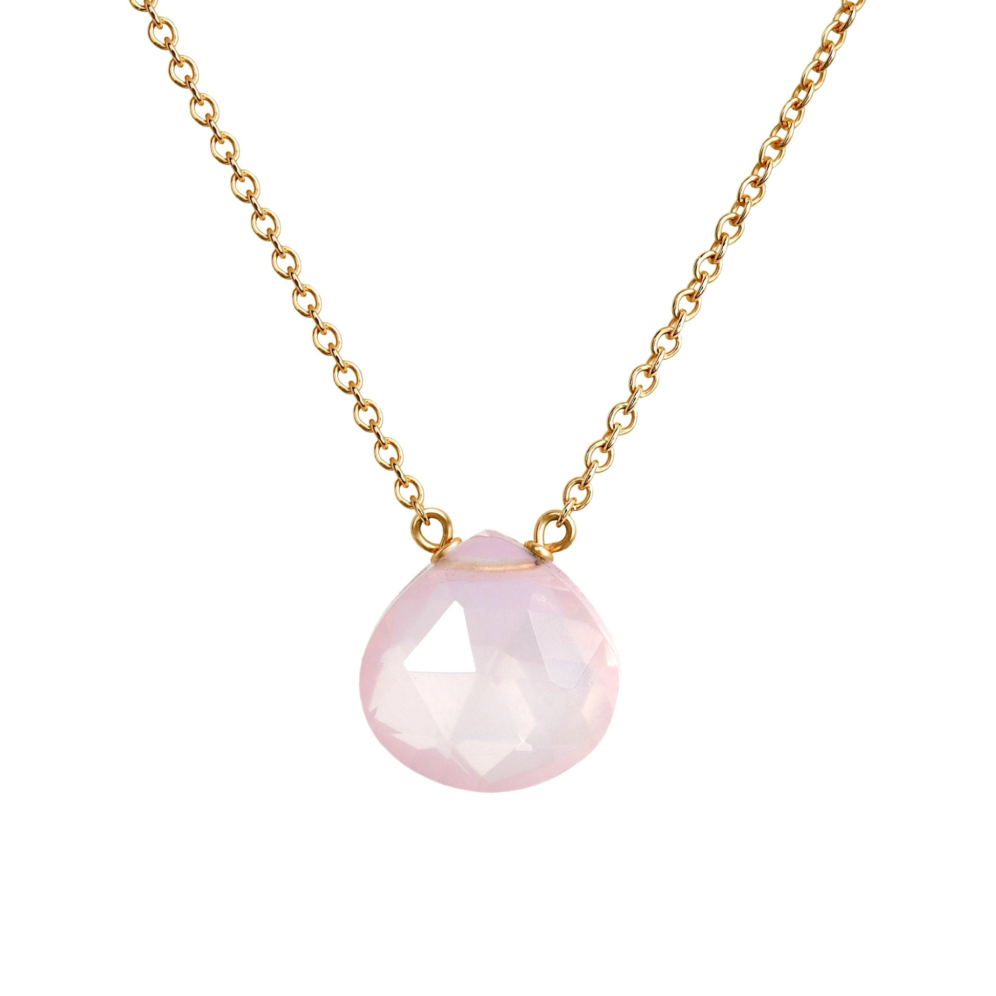 Rose Quartz Necklace, Solid 14k Gold Necklace, Dainty White Gold Necklace, Healing Crystal Necklace