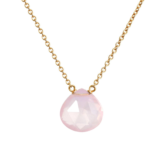 Rose Quartz Necklace, Solid 14k Gold Necklace, Dainty White Gold Necklace, Healing Crystal Necklace