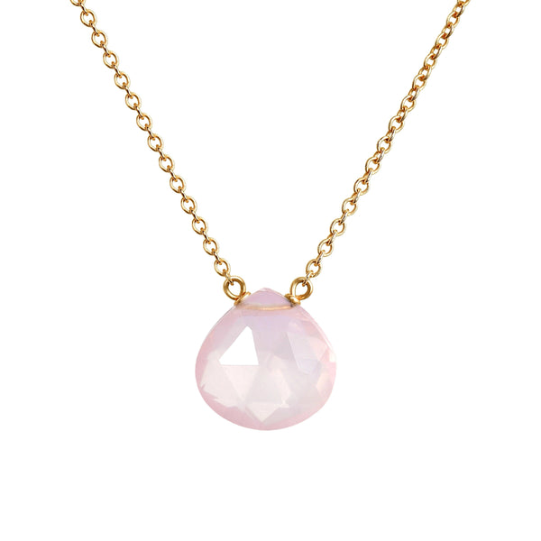 Rose Quartz Necklace, Solid 14k Gold Necklace, Dainty White Gold Necklace, Healing Crystal Necklace