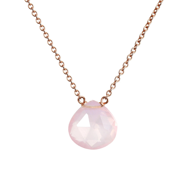 Rose Quartz Necklace, Solid 14k Gold Necklace, Dainty White Gold Necklace, Healing Crystal Necklace