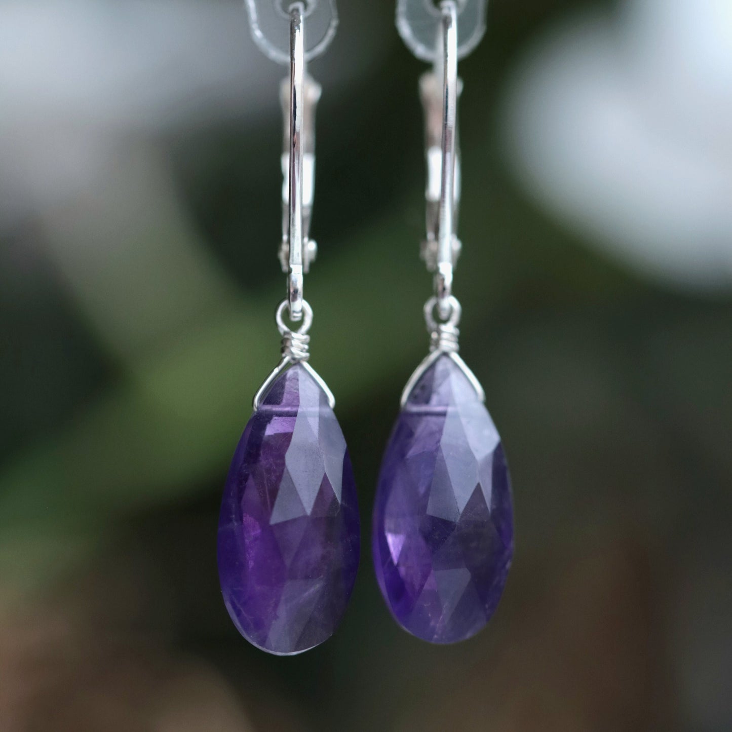 14k Gold Large Amethyst Earrings, Solid 14k Rose Gold or White Gold Leverback Earrings, Gift for Women