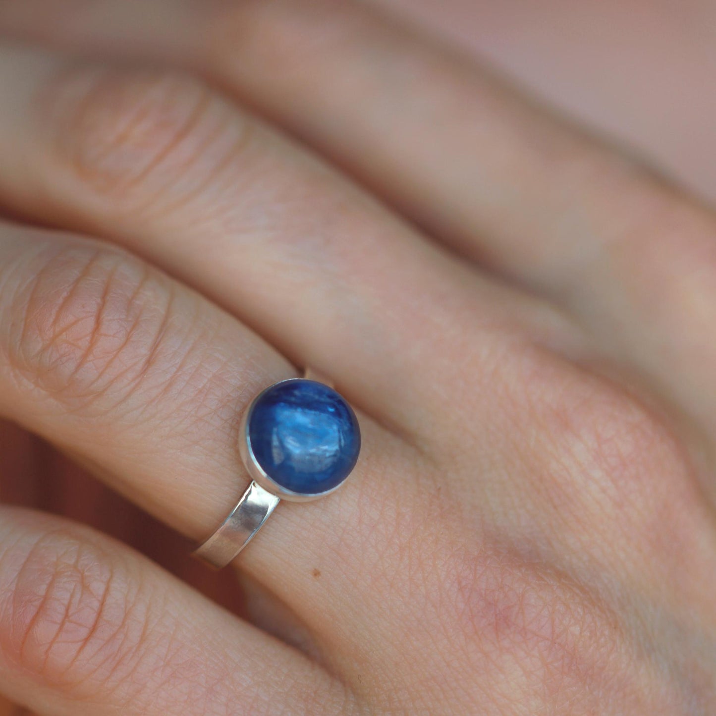 Natural Blue Kyanite Ring, Sterling Silver Kyanite Ring, Solitaire Statement Ring