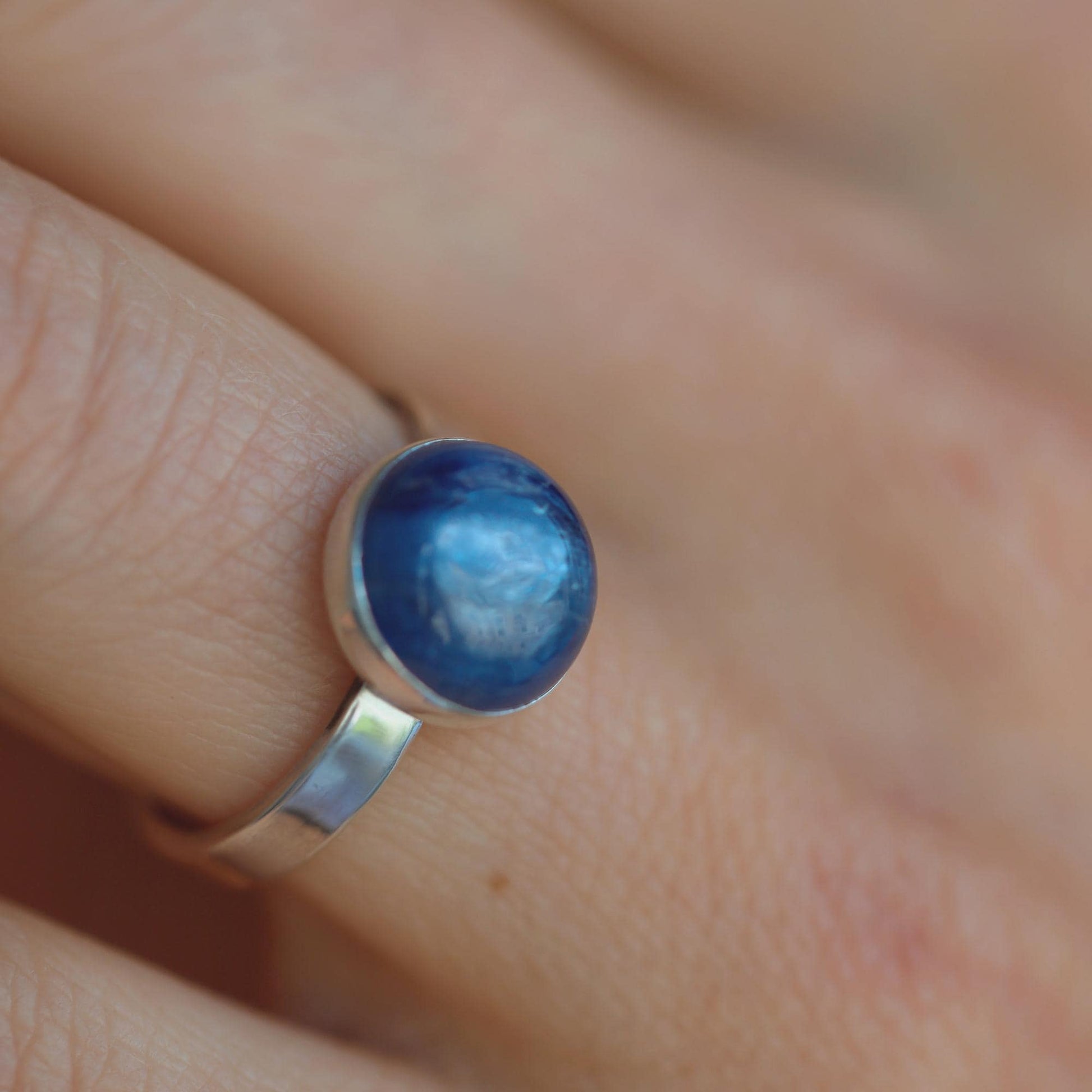 Natural Blue Kyanite Ring, Sterling Silver Kyanite Ring, Solitaire Statement Ring