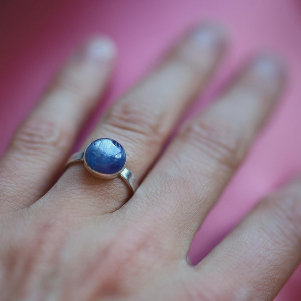 Natural Blue Kyanite Ring, Sterling Silver Kyanite Ring, Solitaire Statement Ring