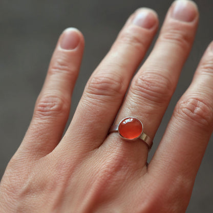 Natural Carnelian Ring, Sterling Silver Orange Quartz Ring, Solitaire Statement Ring